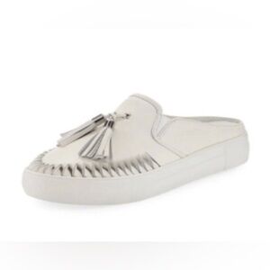 J SLIDES New York- Angie Leather slide on mules w/leather tassel W7.5 in white